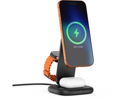 Satechi 3-in-1 inklapbare Qi2.2 draadloze oplader (25W) – Qi2.2 25W iPhone opladen – 5W Apple Watch/AirPods opladen – Incl. kabel + 45W USB-C lader – Incl. UK, EU-adapters - Zwart