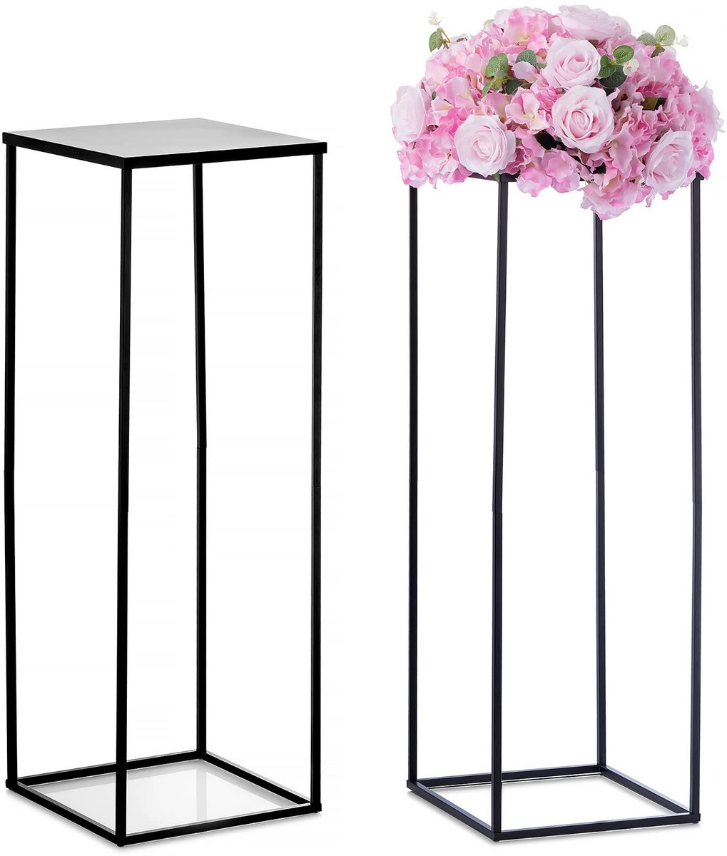 Omgoods - Set van 2 Zwarte Vazen met Plantstand voor Decoratie