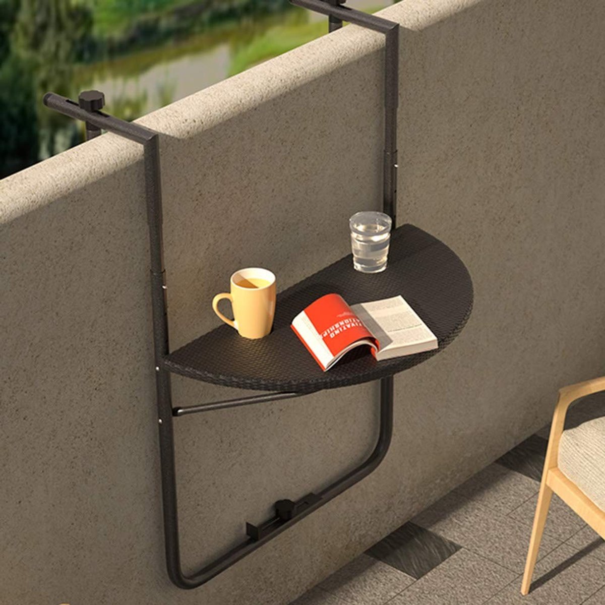 Omgoods - Vouwbare Outdoor Salontafel met Poly Rattan in Modern Zwart