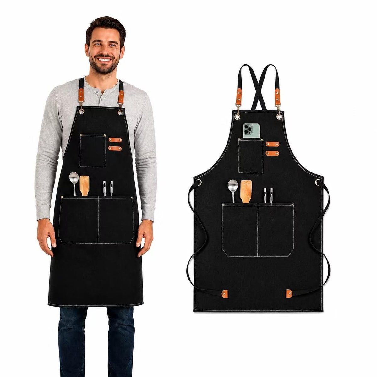 Omgoods - Heren Barbecue Schort van Canvas - Waterproof Werk Schort voor Koken