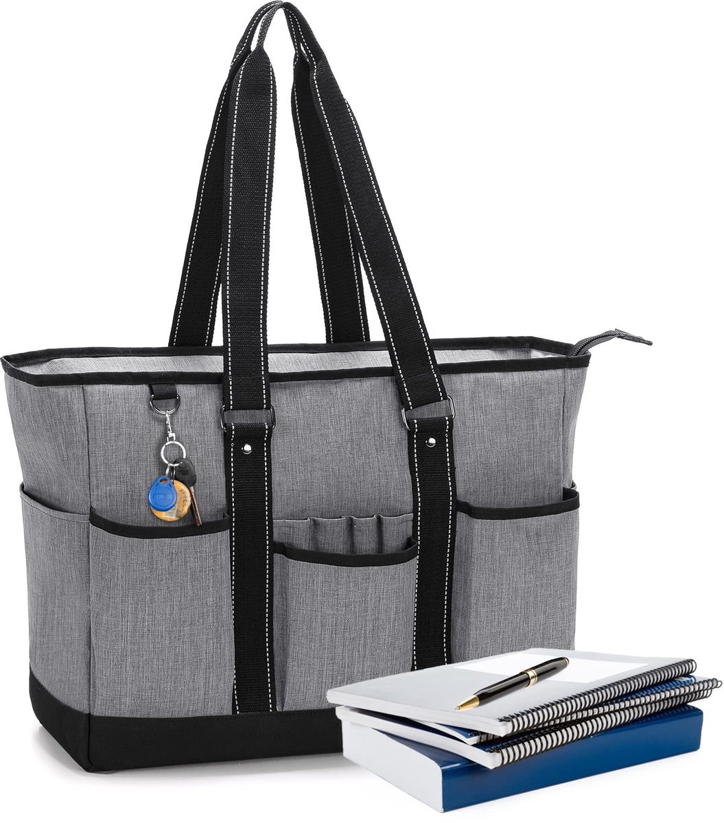 Omgoods - Leren Docententas met Gewatteerd Laptopcompartiment en Multi-Pockets