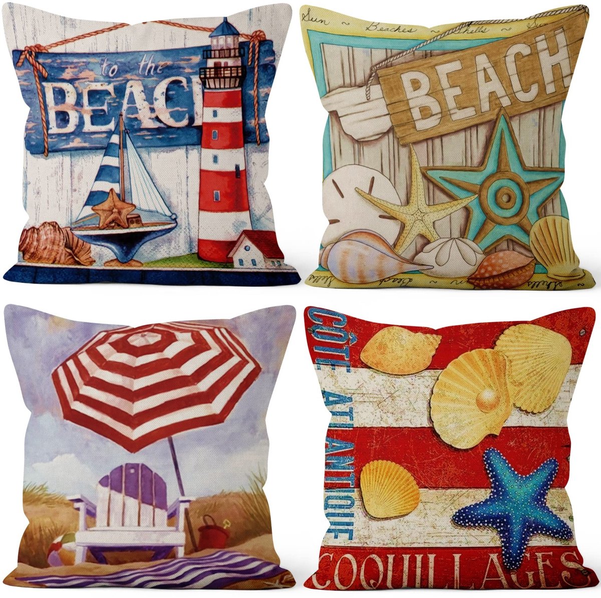 Omgoods - Set van 4 Kussenhoezen met Tropisch Zeester 46x46 cm