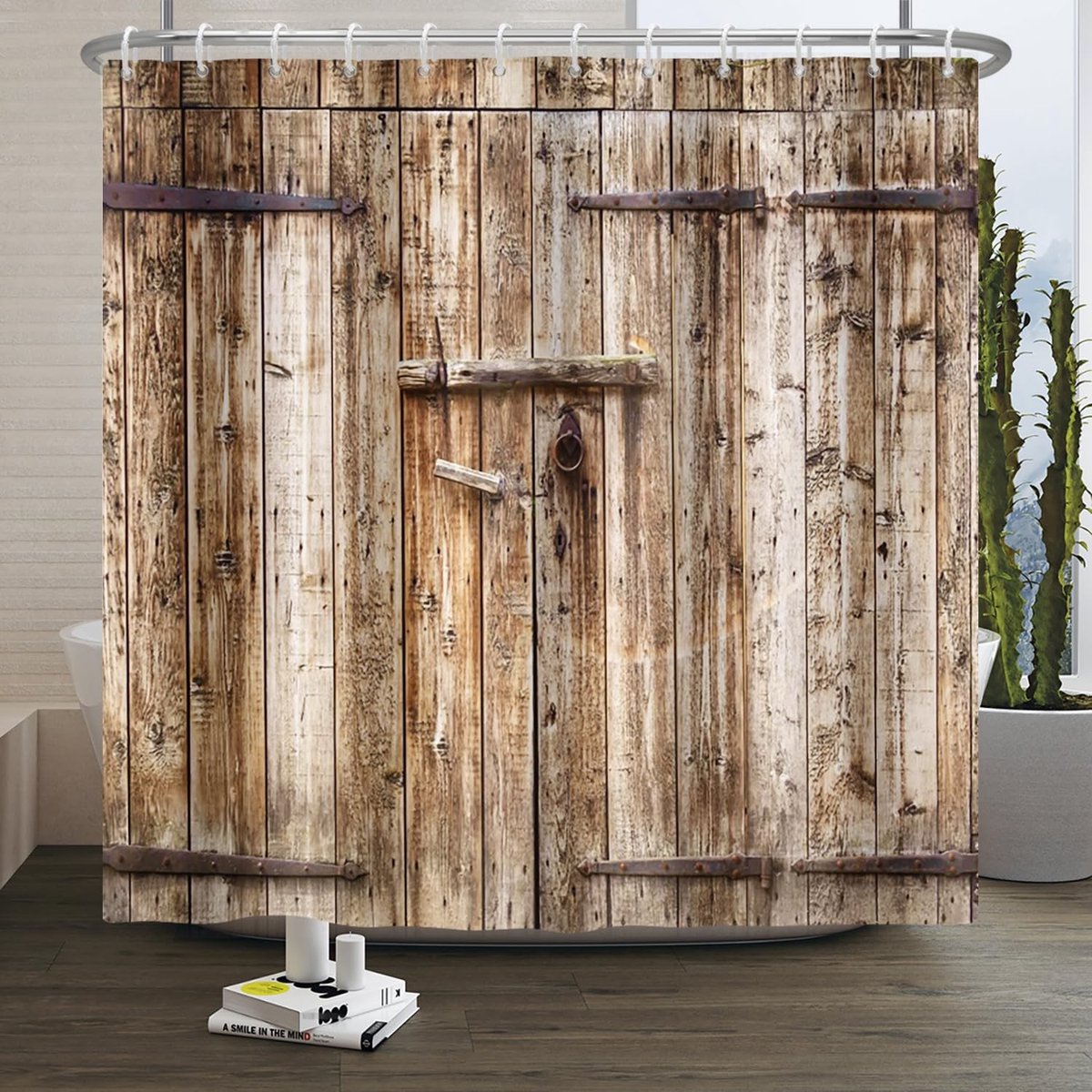 Omgoods - Vintage Bruin Houten Douchegordijn 140 x 183 cm