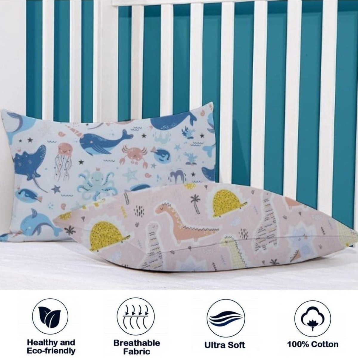 Omgoods - Set van 2 Kinderkussenhoezen van Biologisch Katoen - 40 x 60 cm