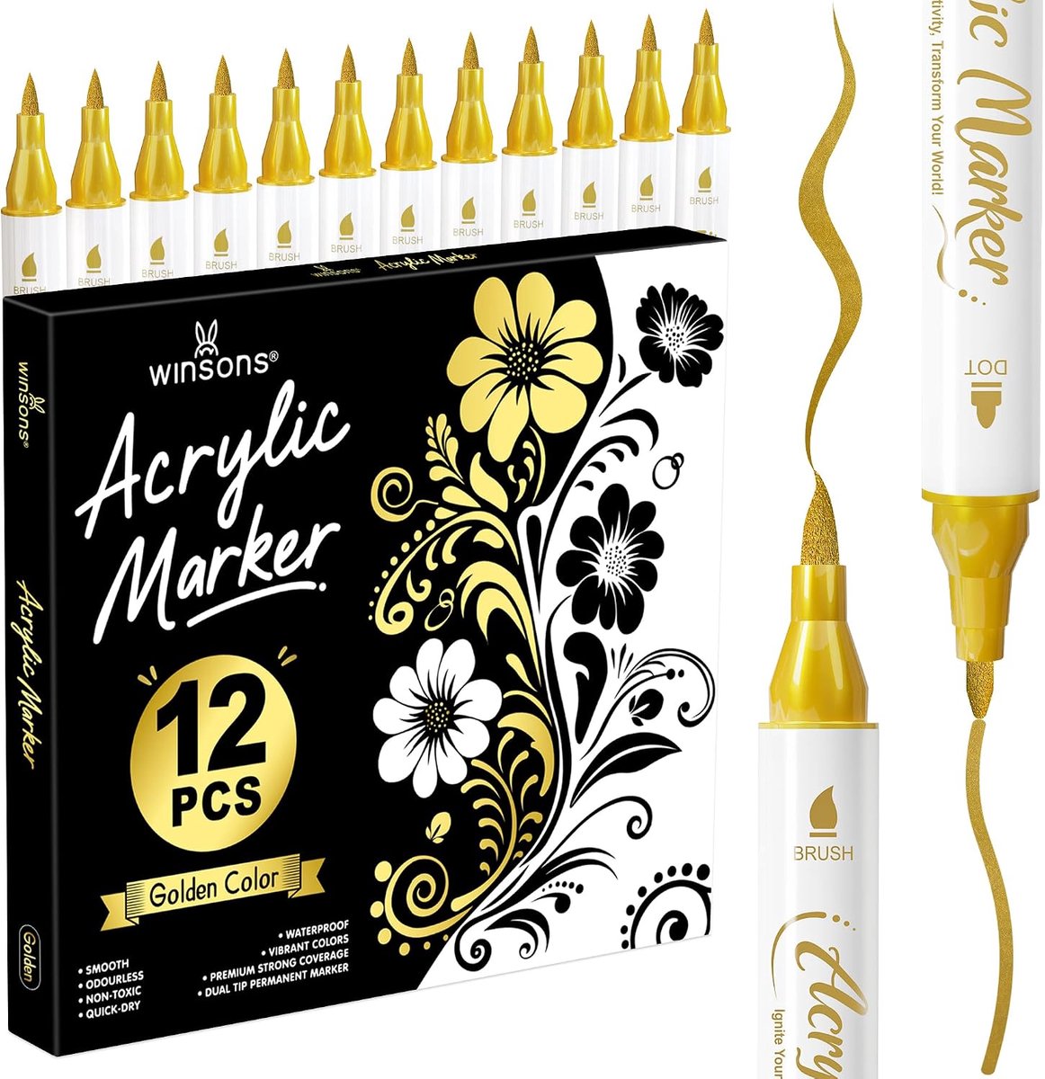 SnelShoppen - 12 Stuks Acryl Verf Pens, Kleurpotloden, Hooglighters met Dubbele Punt, Waterdicht, Niet Giftig, Geurloos, Voor Meerdere Oppervlakken, K