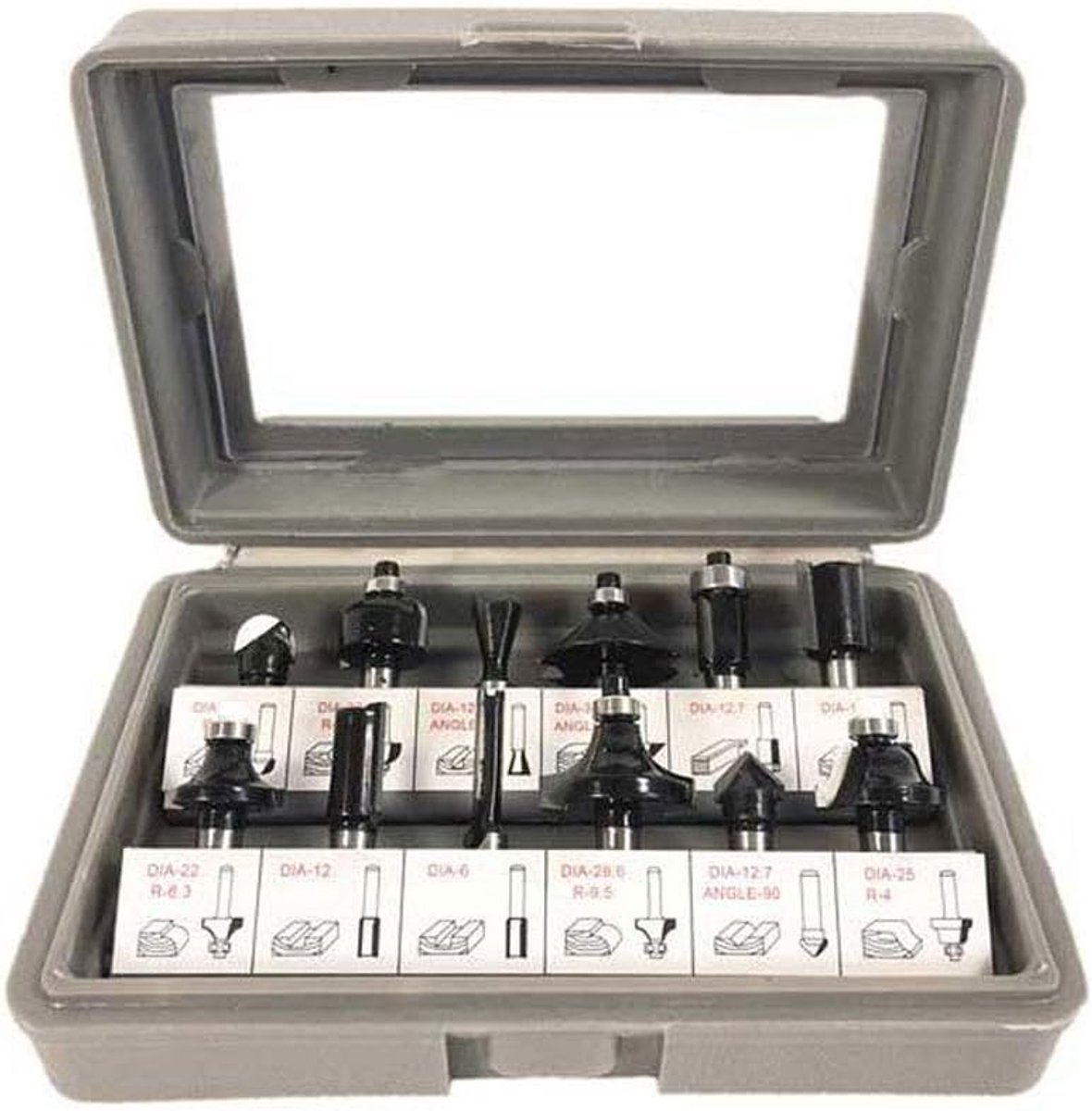 SnelShoppen - 12-delige frezen set voor bovenfrees POF 1200 C2 - Houtbewerking, precisie, veelzijdigheid, accessoires voor klussen, professioneel en h