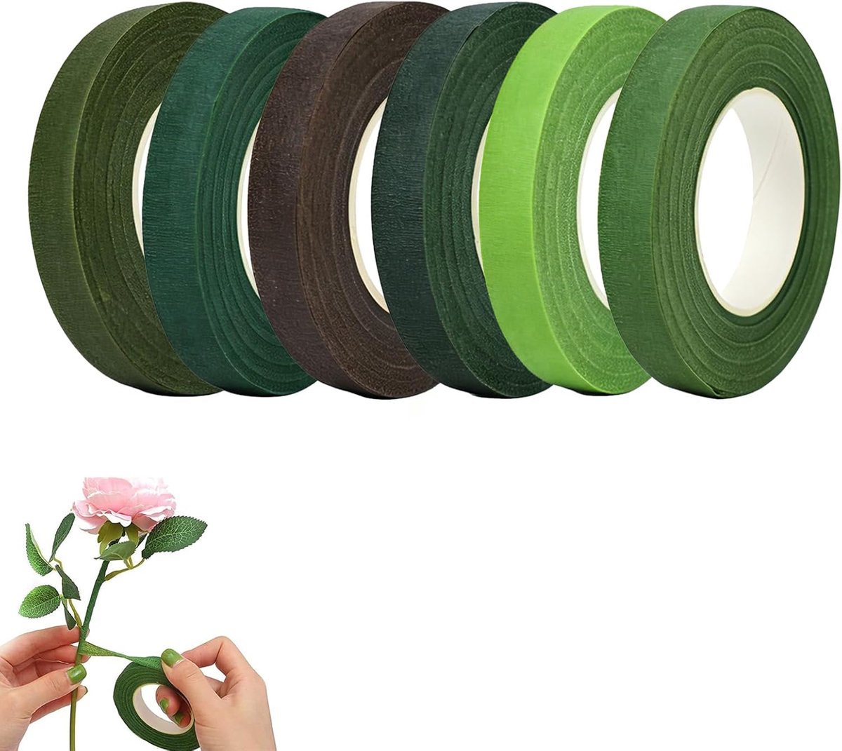 Draad Set 6 Stuks Groen 27m per Rol Elastische Zelfklevende Tape voor Bloemschikken Boeketten DIY Decoratie Knutselen Bruiloft Tafeldecoratie