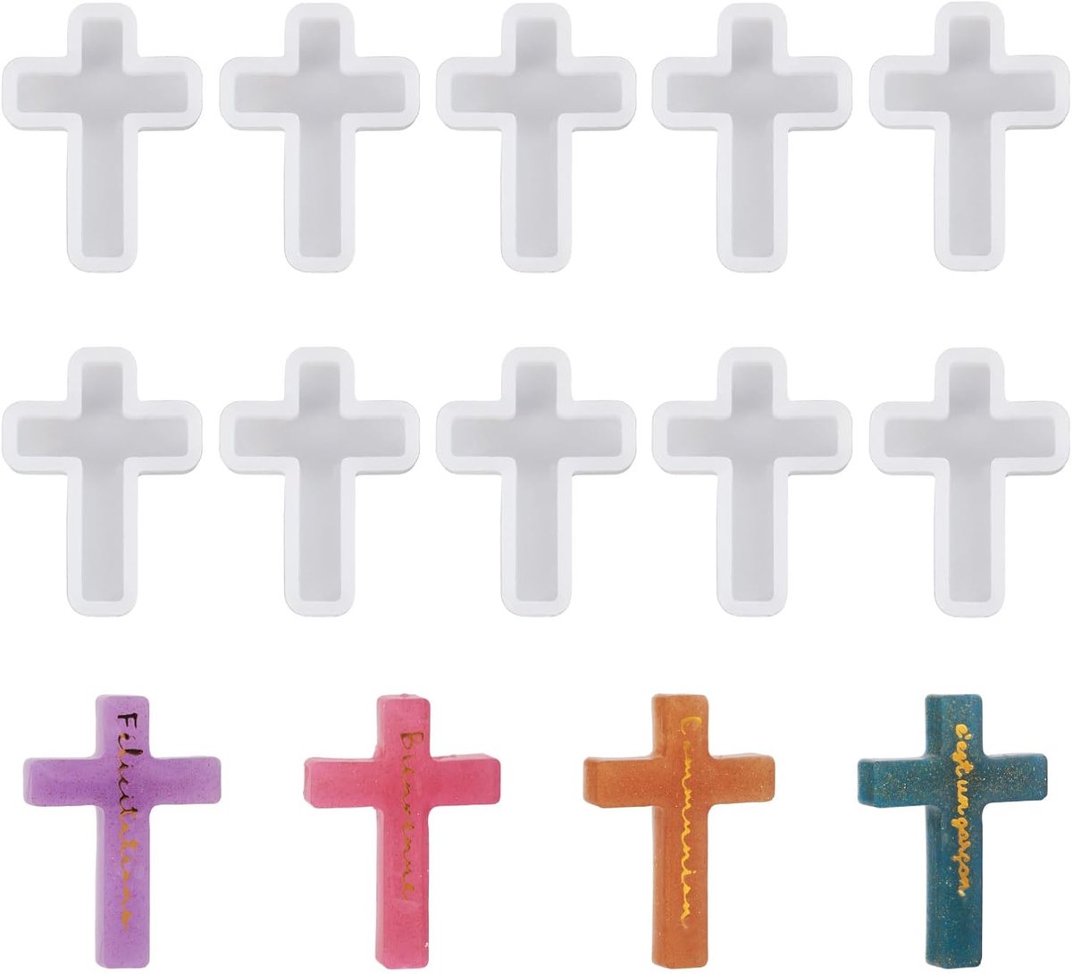 10Pcs Kruis Siliconen Mallen 3D Kruisbeeld Cross Hars Mallen Voor Gieten Uv Epoxy Hars Sieraden Maken Pasen Halloween Craft