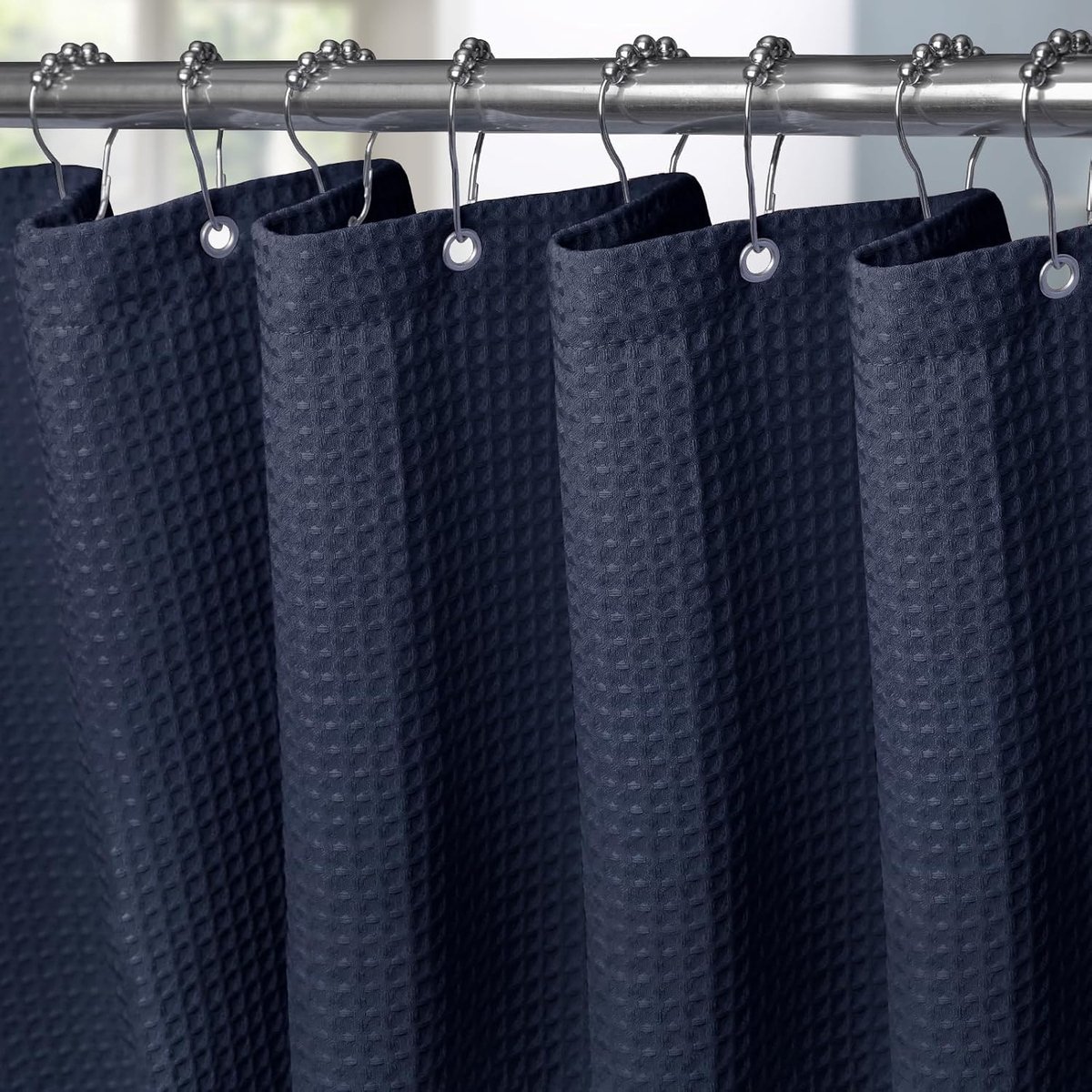 Douchegordijn Wafelstof Waterdicht met Metalen Douchegordijnringen - Anti-schimmel Stoffen Textiel Badkamer Gordijn Zwaar Badgordijn voor Badkamer Douchecabine - 92 x 182 cm (Marineblauw)