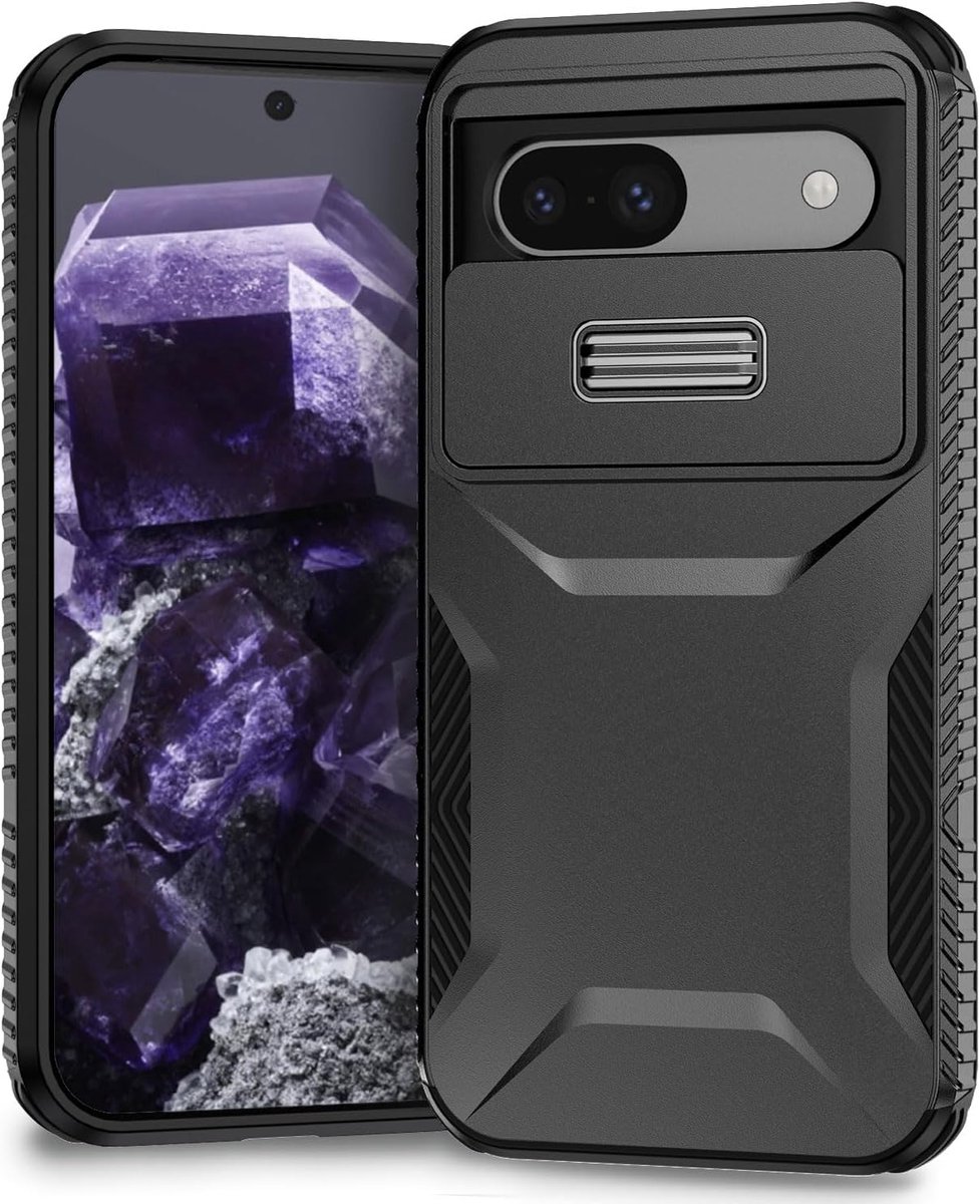 Hoesje voor Pixel 8A/Google 8A GKV4X hoesje met Schuifdeksel voor camera, Militair beschermingsniveau anti-slip. Ultrasterke schokbestendige beschermhoes voor Google Pixel 8A Zwart