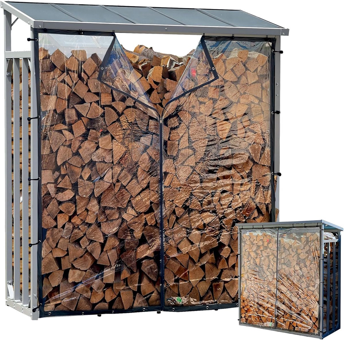 SnelShoppen - Buitenhaard Houtrek 130 x 70 x 185 cm met Weerbescherming, Transparant, 40 mm Aluminium Profiel, Grijs, Weerbestendig, Capaciteit 1.6 m³