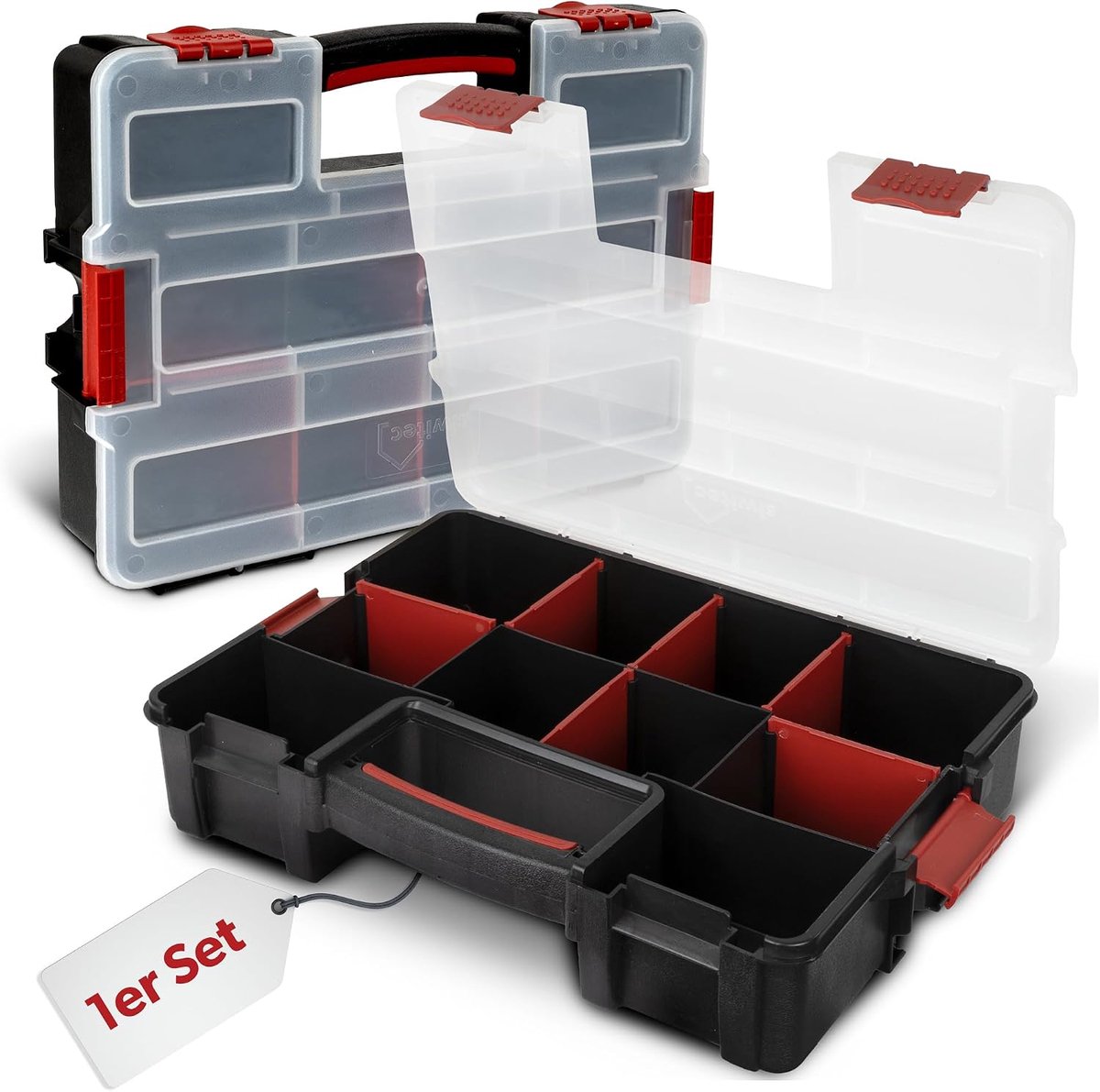 SnelShoppen - Assortimentdoos met 10 vakken en 6 verstelbare verdelers, plastic gereedschapsorganiser 31,5 x 22,5 x 6,3 cm voor kleine onderdelen, opb