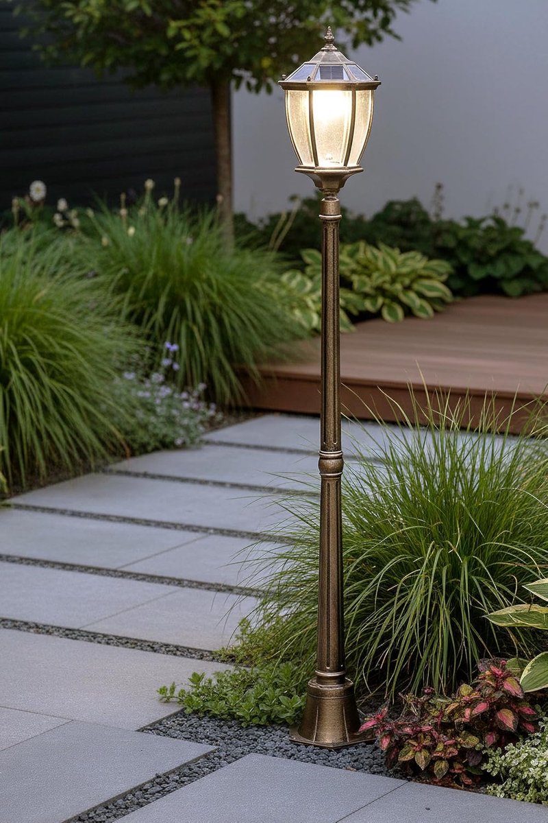 SnelShoppen - Solar Tuinlantaarn, Klassiek 175 cm, Buitenlamp, Pedestallamp, Draadloos, Duo Kleur, Warm Wit en Koud Wit, 190 Lumen, 12 Uur Brandtijd