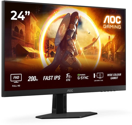24-inch AOC Gaming monitor met Full HD, 200Hz, 1ms GTG, Fast IPS, G-Sync Compatible en Wide Colour Gamut.