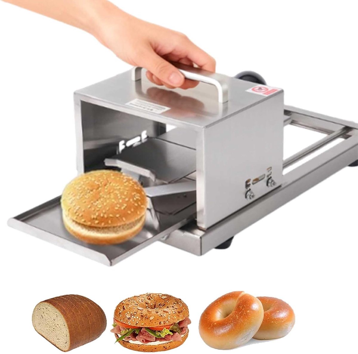 Broodsnijmachine - Bagel snijder - Gelijkmatig snijden - 4 dikte-instellingen - 41 cm breed - Zilver