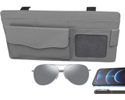 Zonneklep Opbergzakje - Auto Organizer - Auto Netjes Houden - Veelzijdige Opbergvakken - 32 x 156 cm - Nappa Leer Grijs