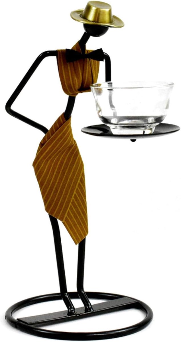 IJzeren Figuur Kandelaar - Dienende Figuur - Sfeer Creëren - Handgemaakt Decor - 125x105x23 cm - Geel