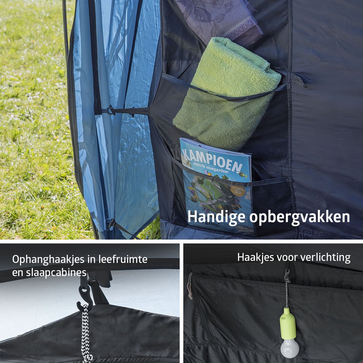 Campout 6 Persoons Familietent Koepeltent Vis-à-Vis – 2 Slaapcabines – 5000 mm Waterdicht – Uitneembaar Grondzeil - Grote Leefruimte – Incl. Luifel – foto 3