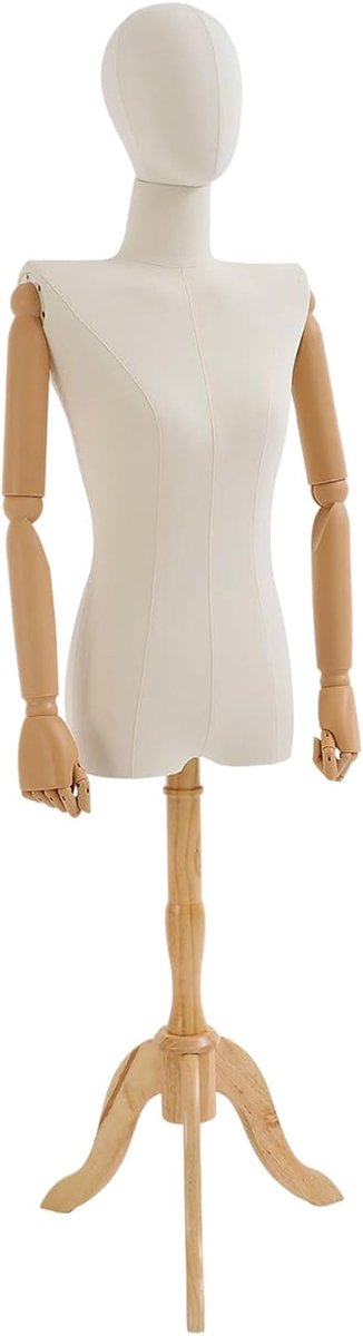 Vrouwen Paspop - Kledingpop Buste - Kleding Presenteren - Verstelbare Hoogte - 155-200 cm - Beige