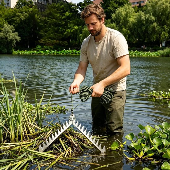 Waterplantenmaaier - Onkruidverwijderaar - Vijvers Schoonmaken - Opvouwbaar Ontwerp - 20 Meter Touw - Metaal — afbeelding 3