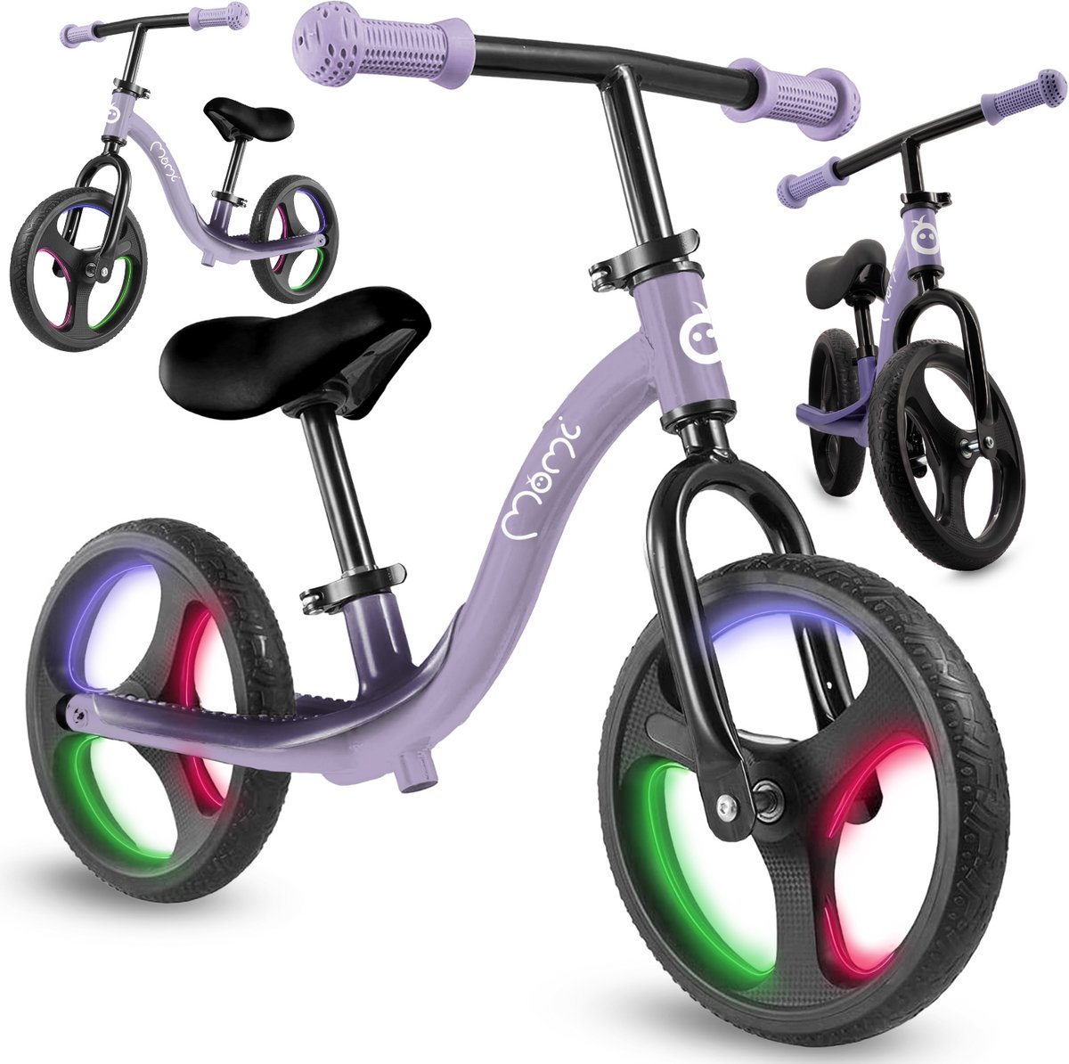 MoMi ISOKA Loopfiets met LED-wielen, Verstelbaar Zadel en Stuur – Zonder Pedalen - Paars