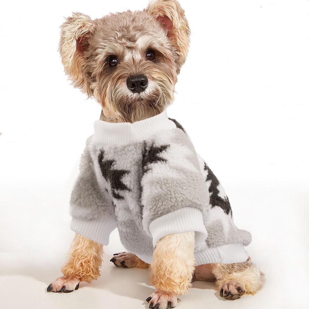 Hondentrui voor kleine honden, fleece hondenkleding, etnische stijl, ultra zachte thermische wintertrui voor pups (Wit, S)