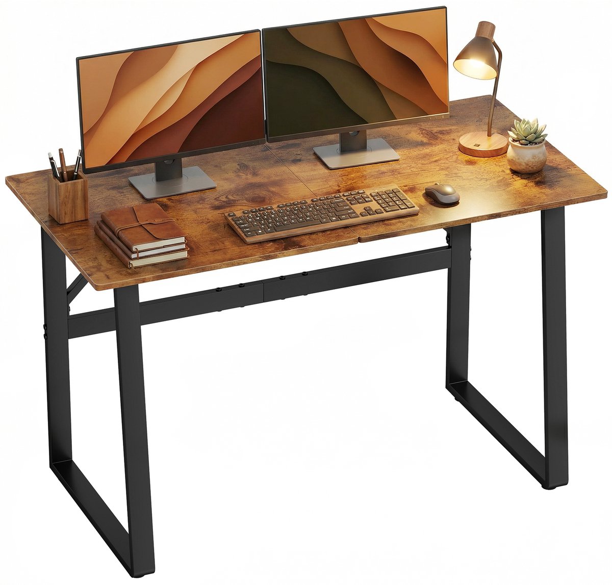 Industriële bureau 120x60x76 cm computertafel met stalen poten voor thuis, kantoor of studie, rustiek bruin