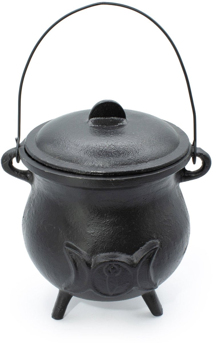 Extra grote gietijzeren ketel met drievoudige maan 23x18 cm (minstens 4 kg)
