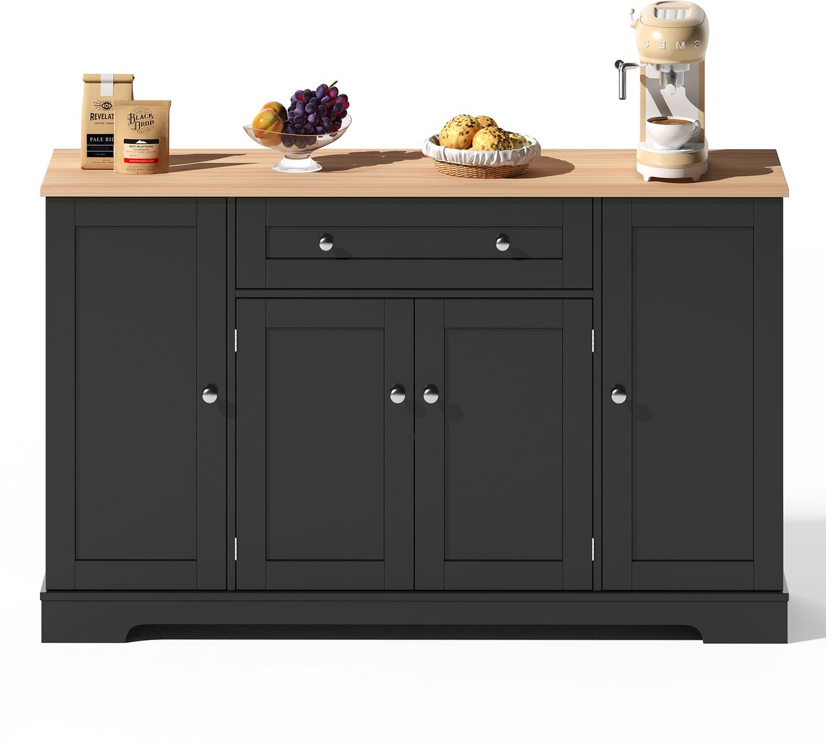 Keukenbuffet Dressoir Kast – met 1 Laden en 4 Deuren 138 cm - Zwart