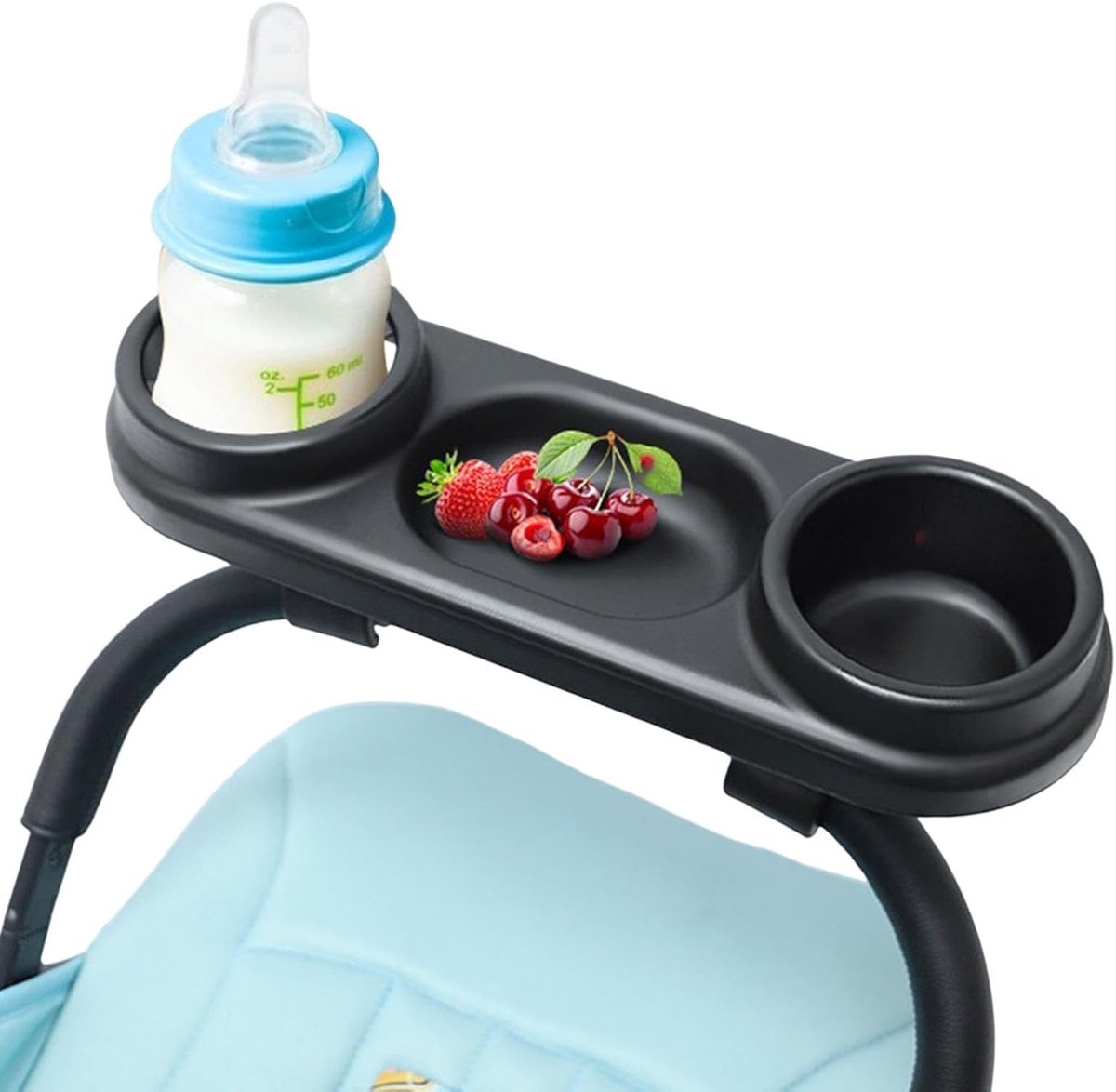 Kinderwagen Dienblad - Bekerhouder Kinderwagen - Onderweg Eten - Verstelbaar Design - 35.8 cm - Zwart