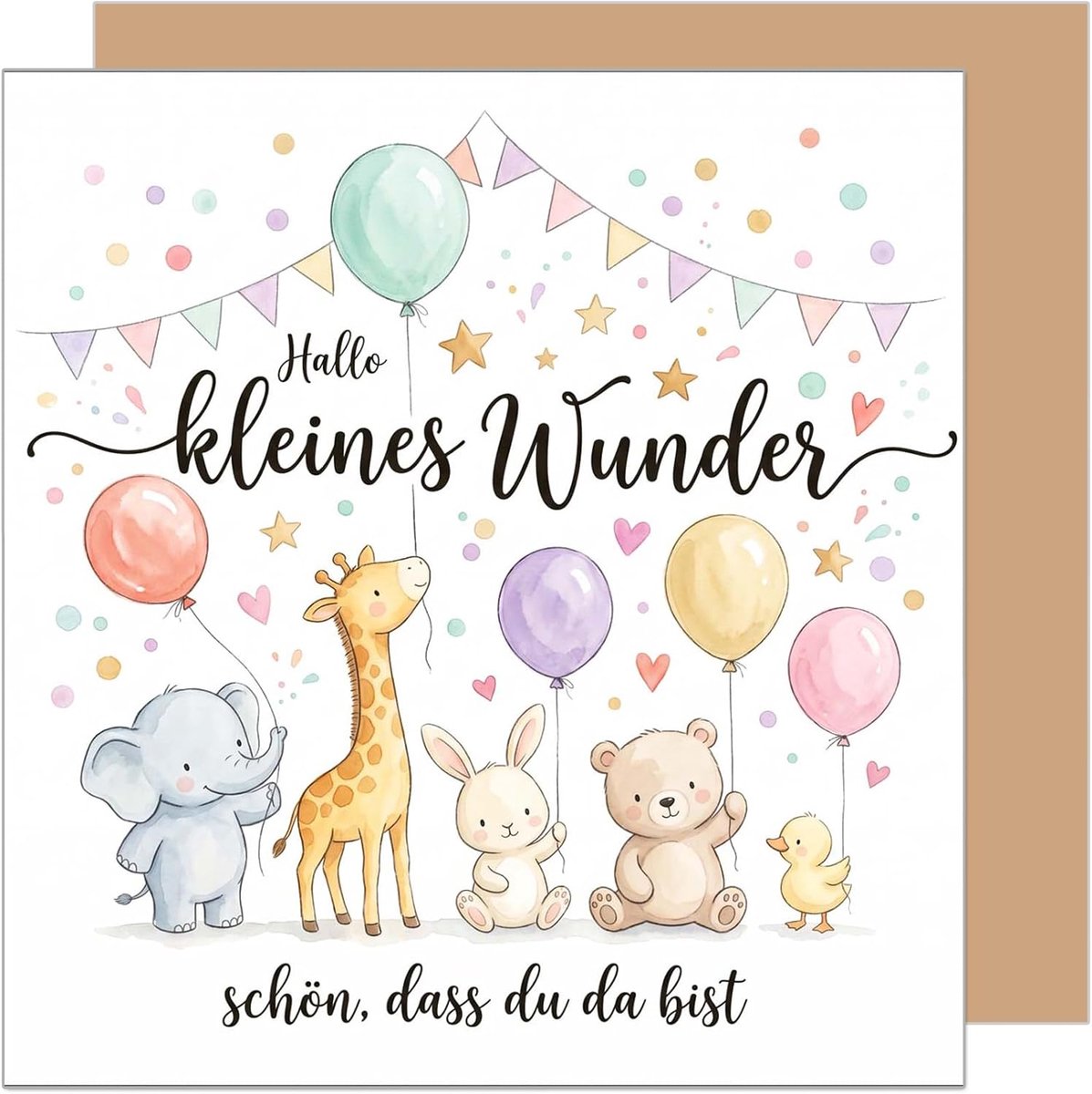Geboortekaart met envelop - Wenskaart baby - Gefeliciteerd geboorte - Dubbele vouwkaart - 15x15 cm - Kleurrijk