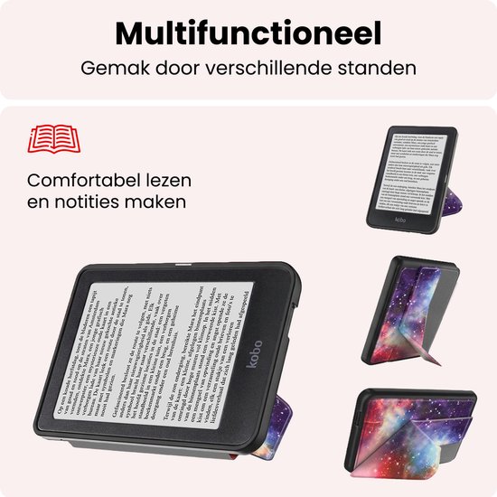 Hoes Geschikt voor Kobo Nia Hoesje Bookcase Cover Book Case Hoes Sleepcover Trifold - Galaxy — afbeelding 3