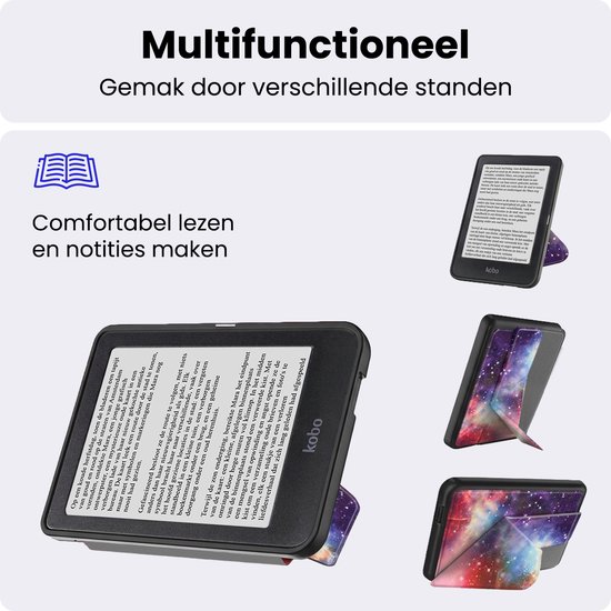 Hoes Geschikt voor Kobo Nia - Luxe E-reader Trifold Case - Bescherm Hoesje Book Cover - Galaxy — afbeelding 3