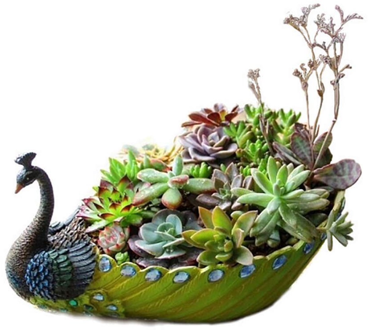 Dailygoods- Plantenpot Handgemaakt - Pauwen Design - Multifunctioneel - Decoratieve Bloempot - Hoogwaardig Hars - Gatontwerp voor Gezonde Planten