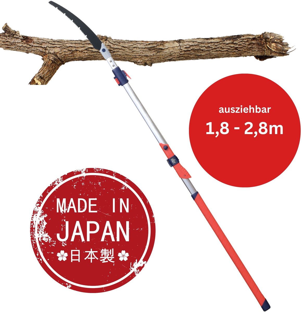 FAMEX 5590 Telescopische Takkenzaag 1,8–2,8 m -Japanse Snoeizaag 300 mm - Professionele Boomzaag met M-vertanding