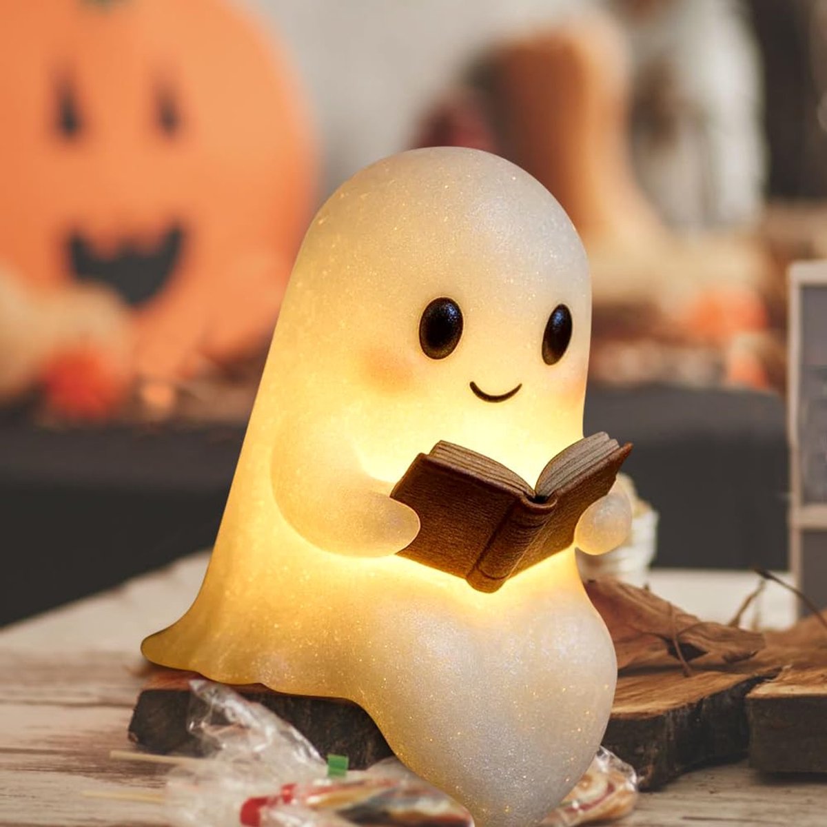 Schattige spookachtige leeslamp voor 's nachts - Halloween spookachtige nachtlamp - Spookachtige leeslampjes voor 's nachts - 3D LED-nachtlampje Halloween - Verlicht Halloween-decor, voor slaapkamer, studeerkamer, lezers - 15 cm