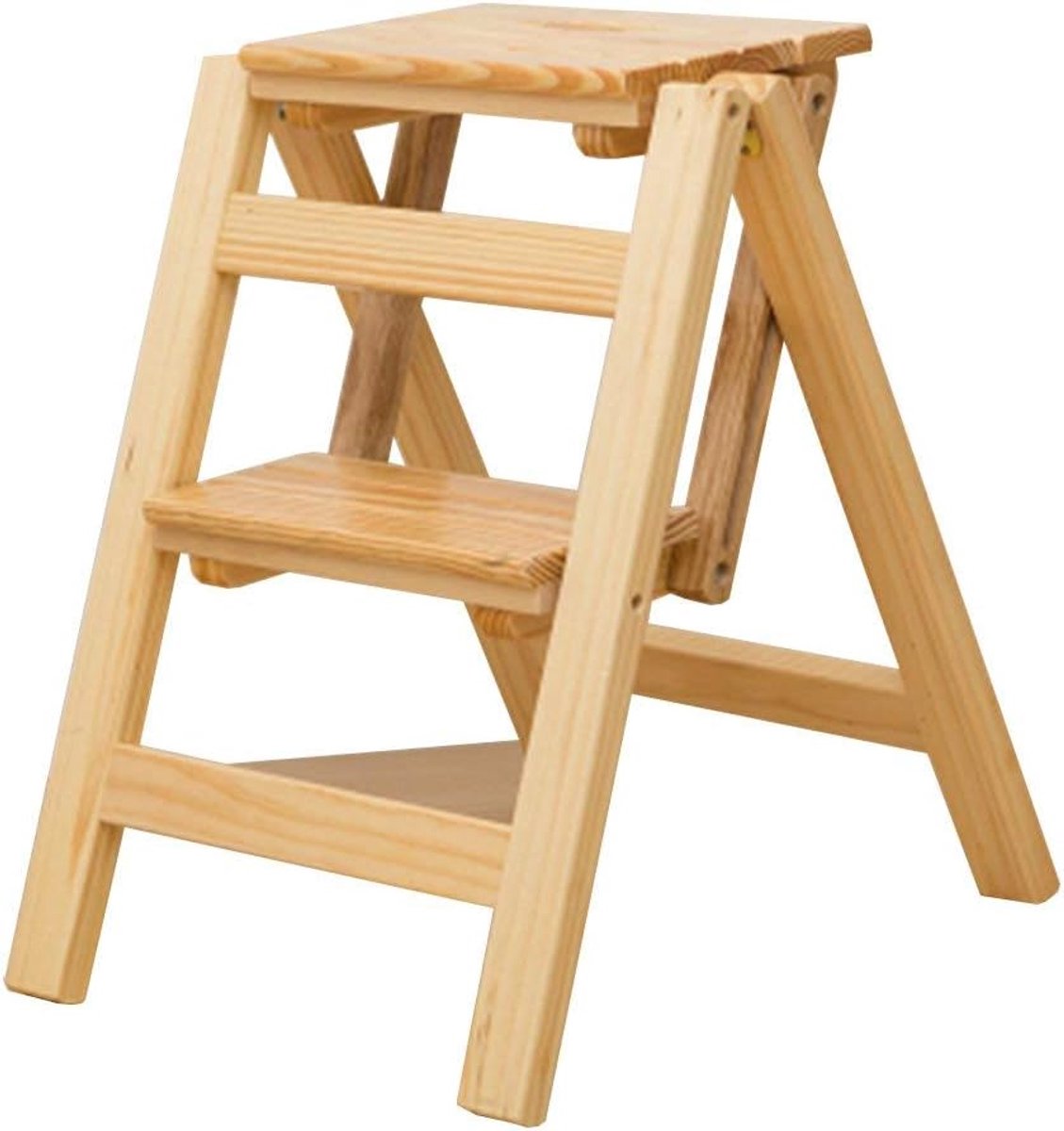 Houten Opstapje - Kruk Ladder - Huishoudelijk Gebruik - Duurzaam Grenen Hout - Tot 66cm Hoog - Natuurlijk Hout