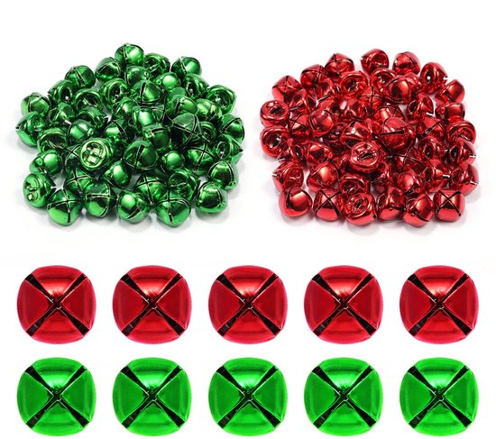 Dailygoods- Belletjes Metalen 100st - Kerst Jingle Bells - DIY Decoratie - 1,2 cm - Rood/Groen - Veiligheidswaarschuwing - Kerstdecoratie
