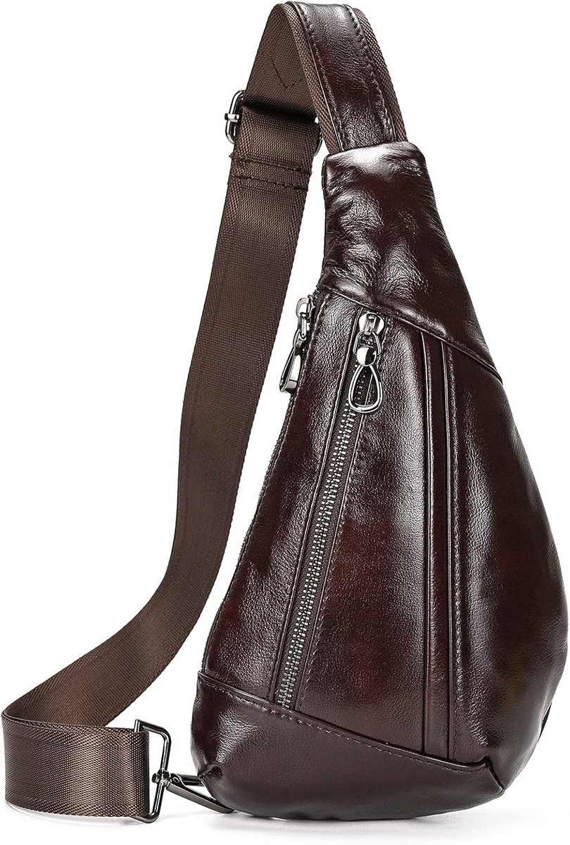 Genuine Leather Sling Bag for Men Casual Crossbody Backpack Small Shoulder Bag Chest Bag for Travel Sports - ShopVlot