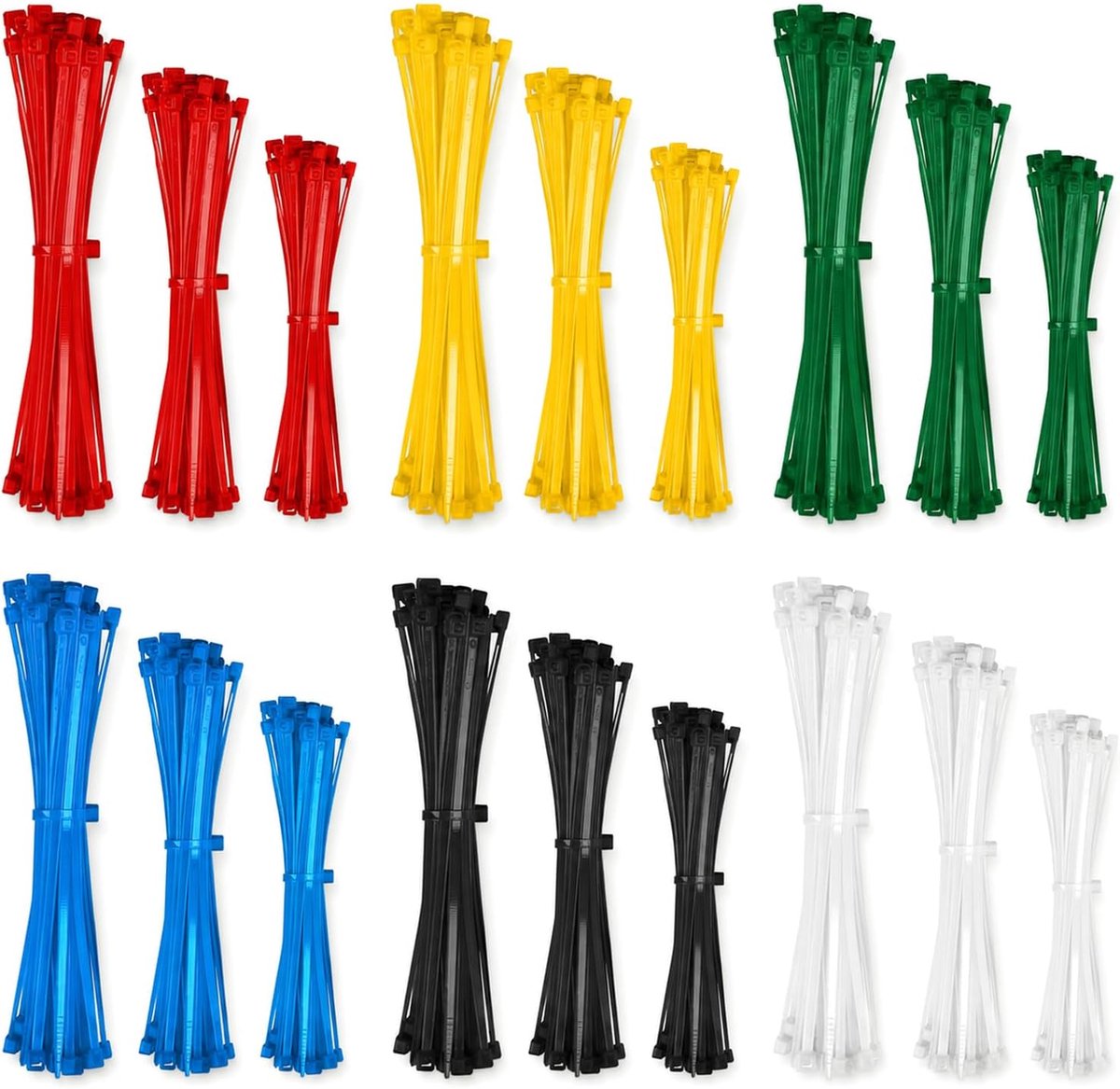Kabelbinders, kleurrijke set, 900 stuks, 6 kleuren, 3 maten, nylon kabelbinders, 200 × 3,5 mm/150 × 2,5 mm/100 × 2,5 - ShopVlot
