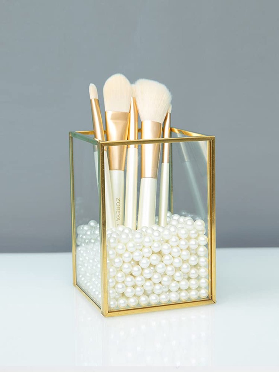 SLHEQING Glazen cosmetica-organizer, gouden vintage make-uporganizer, cosmetica-opbergdoos voor lippenstiften - ShopVlot
