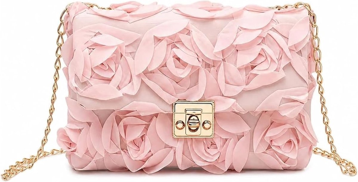 Vrouwen Avond Clutch Purse Tassen, Reliëf 3D Rose Hand Bag Roze - ShopVlot