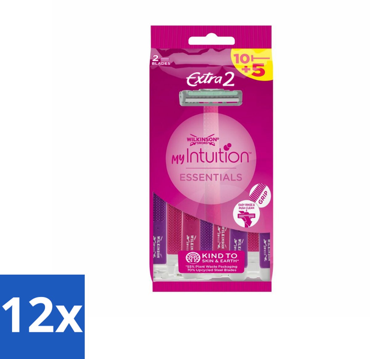 12 x Wilkinson - Wegwerpscheermesjes - Extra 2 Beauty - Extra Comfort - 15 mesjes - Wegwerpscheermesjes - Scheermesjes Dames - Scheermesjes Extra Comfort - Scheermesjes Met Aloë Vera - Gladde Huid