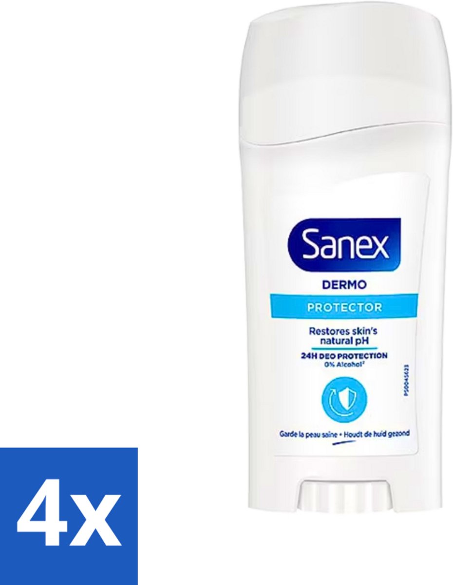 4 x Sanex - Deodorant Stick - Dermo Protector - Huidvriendelijke Formule - 65 ml - Sanex Deodorant - Deodorant Stick - Deodorant Voor Normale Huid - 24 Uur Bescherming - Alcoholvrij Deodorant
