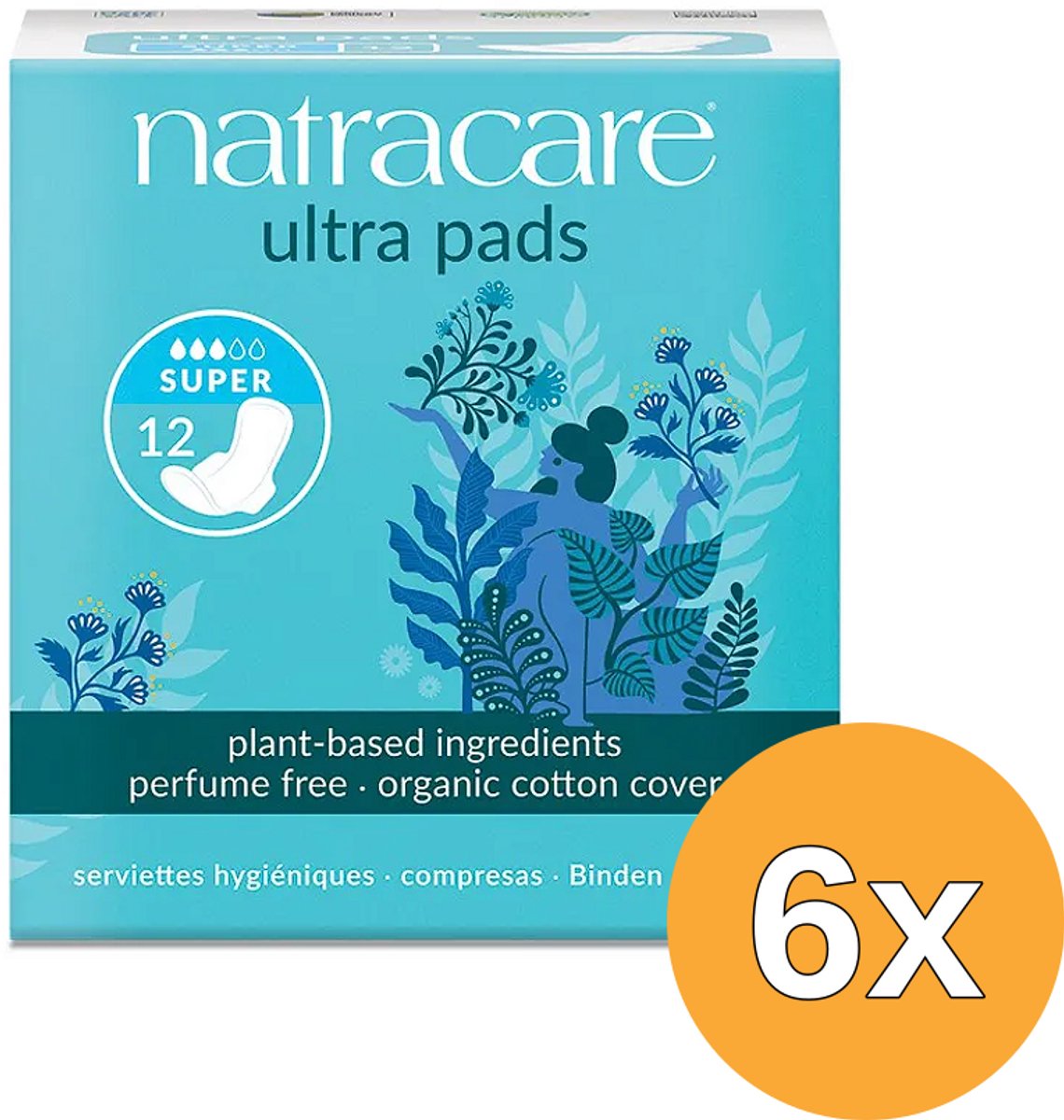 6x Natracare Maandverband super met vleugels (12 stuks)