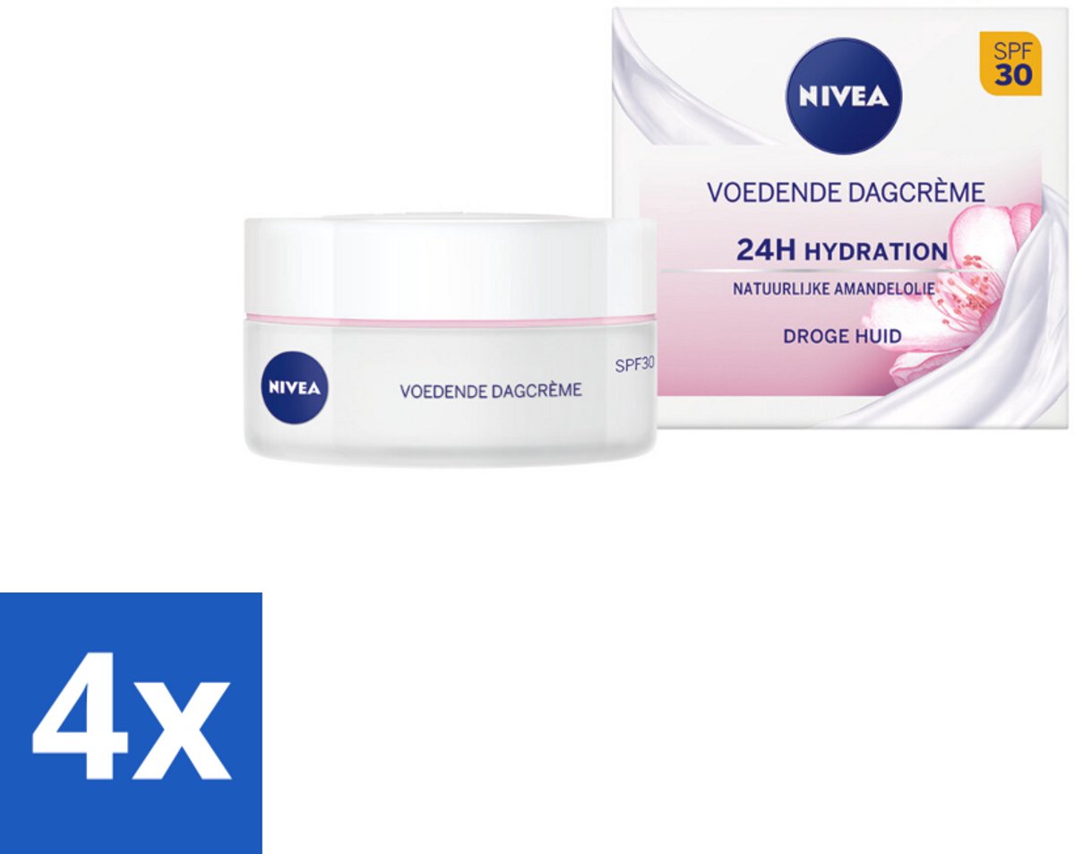 4 x NIVEA - Essentials Dagcrème - Voedende Gezichtscrème - SPF 30 - Met Amandelolie & Sheaboter - Droge huid - 50 ml - NIVEA Dagcrème - Voeden Dagcrème - Droge Huid - SPF 30 - Amandelolie