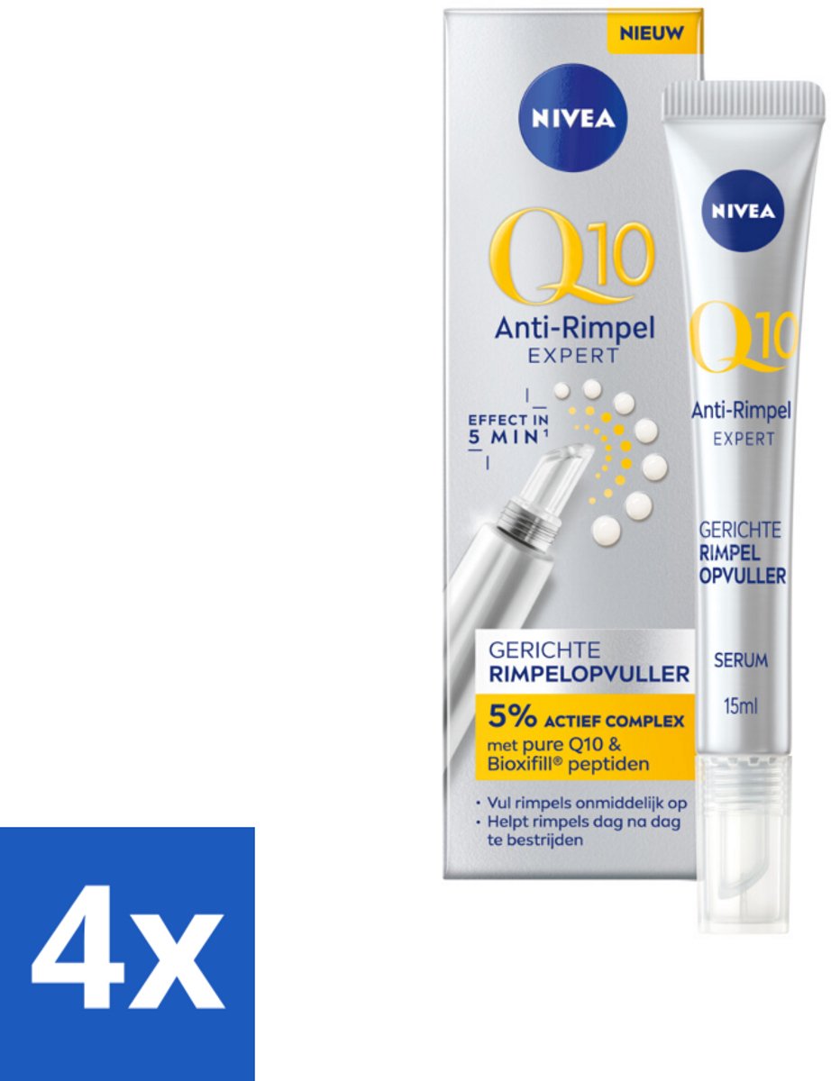 4 x NIVEA - Oogserum - Q10 Anti-Rimpel Expert - Rimpelopvuller - Voor rijpe huid - Met Q10 - 15 ml - NIVEA Q10 Oogserum - Anti-rimpel Serum - Rimpelvermindering - Oogcontour - Fijne Lijntjes