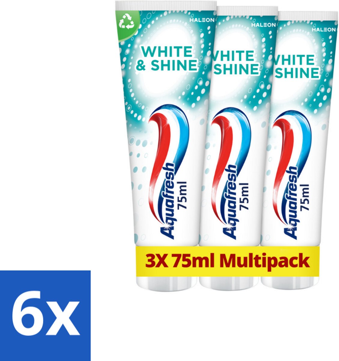 6 x Aquafresh White & Shine Tandpasta - Voordeelverpakking - 3 tubes - Tandpasta - Wittere Tanden - Glans - Microparels - Mondverzorging