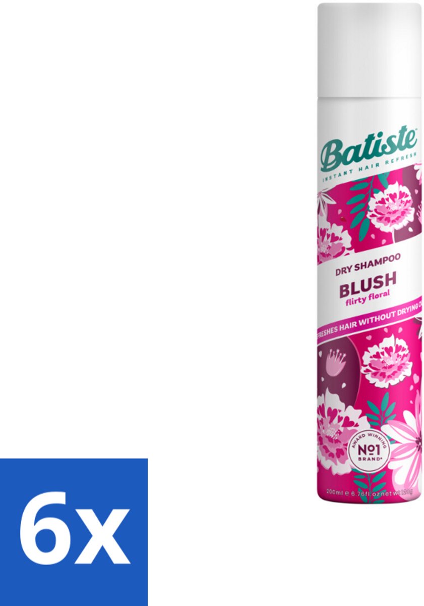 6 x Batiste - Blush - Droogshampoo - Bloemige Geur - Frist Op en Geeft Textuur - 200ml - Droogshampoo - Haarverfrissend - Volume - Textuur - Bloemengeur