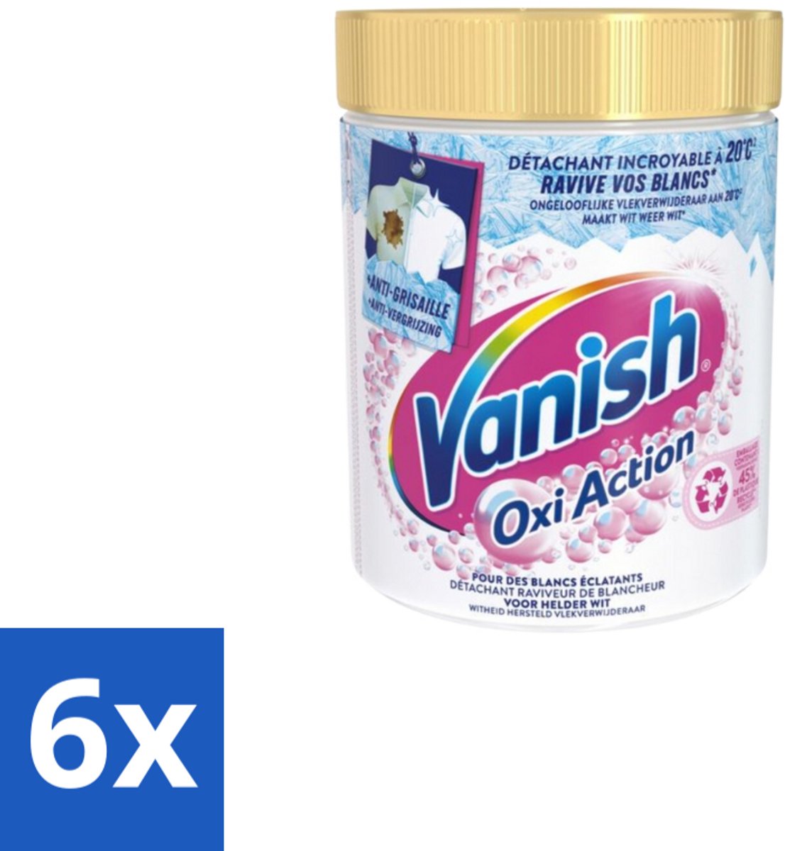 6 x Vanish - Vlekverwijderaar - Oxi Action Whitening Booster - Voor Witte Was - Poeder - 940 g - Vlekkenverwijderaar - Gekleurde Was - Wasbooster - Vlekken Verwijderen - Wasmiddel
